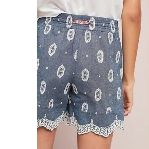 Anthropologie Eyelet Chambray Embroidered Short Size XS - Picture 7 of 7